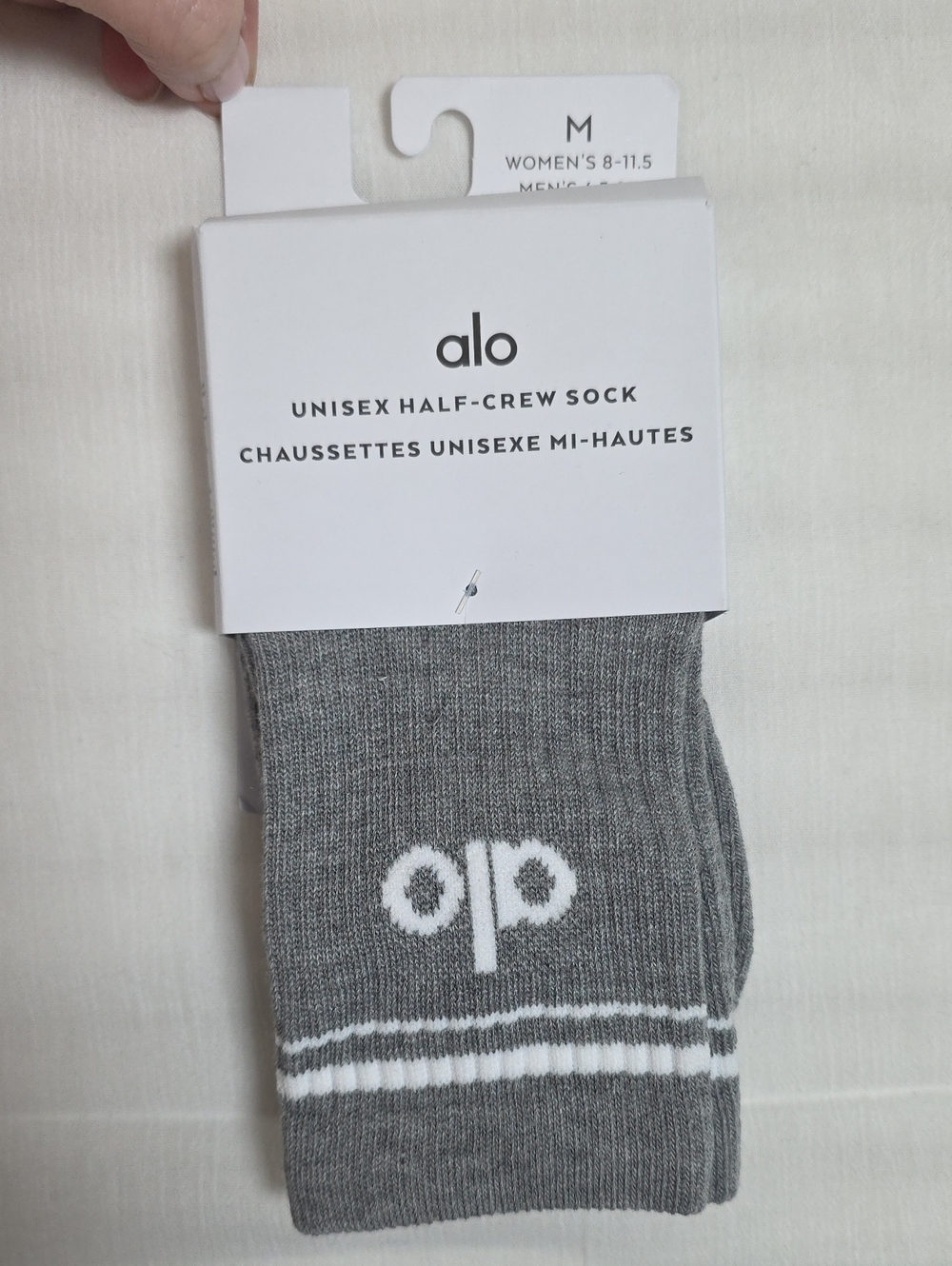 0683 ALO Yoga Gray Unisex Half-Crew Athletic Socks with White Logo